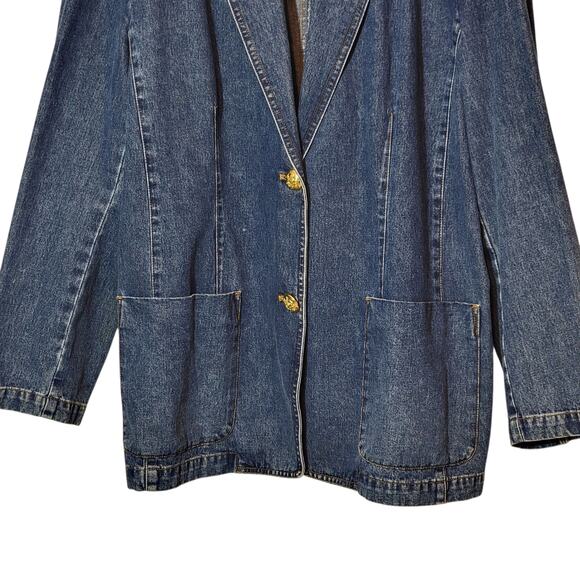 Ralph Lauren Jeans Co Denim Blazer Blue Single Breasted Mid-Length Classic 2X - Picture 4 of 14